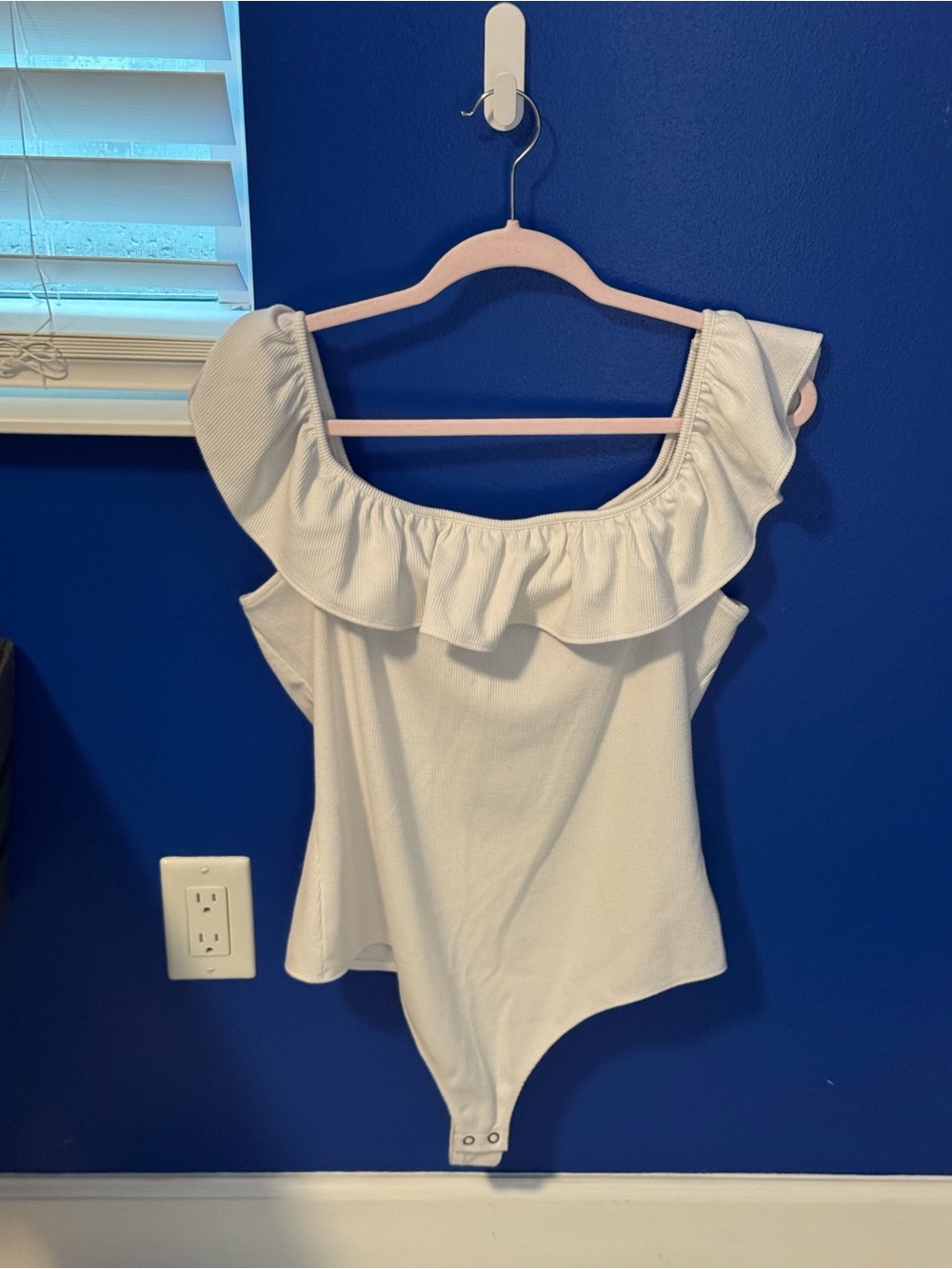 Express White Ruffle Off-Shoulder Bodysuit